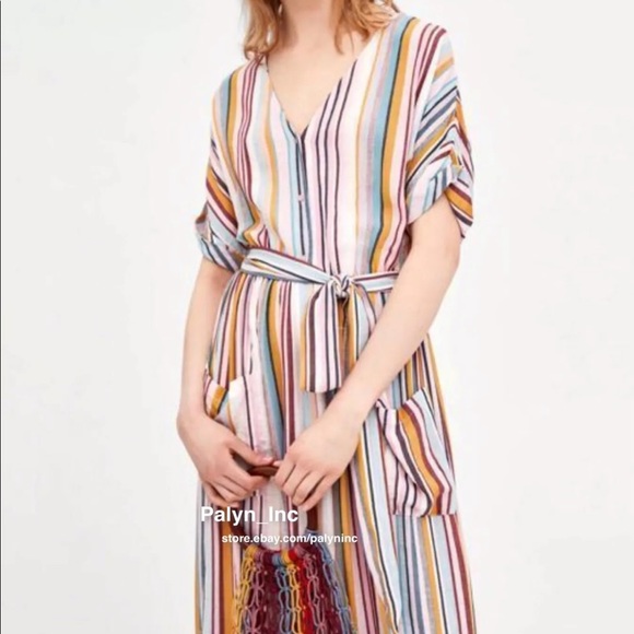 (Sold out)ZARA STRIPED MIDI DRESS BUTTON-UP LINEN 2751/030 - Picture 9 of 9